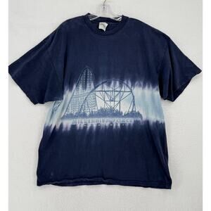 Retro Cedar Point Millennium Force Mens Blue Graphic Short Sleeve T Shirt Sz XL